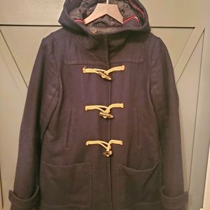 AE hooded toggle pea coat with zipper closure